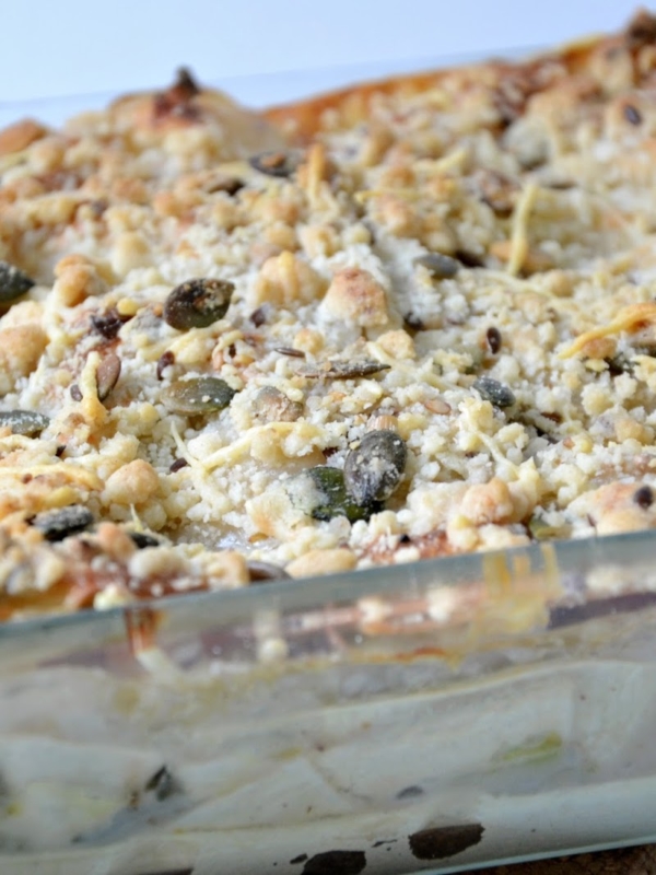 -Lasagne Truite/poireaux et crumble aux graines-