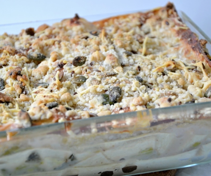 -Lasagne Truite/poireaux et crumble aux graines-