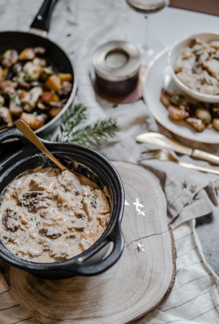Menu de Noël Vegan; Ragout de Jack fruit aux morilles