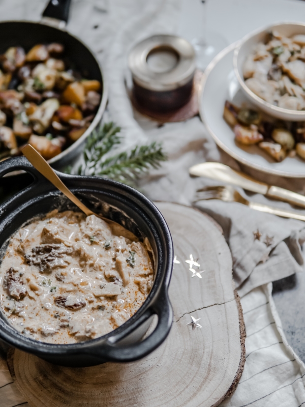Menu de Noël Vegan; Ragout de Jack fruit aux morilles