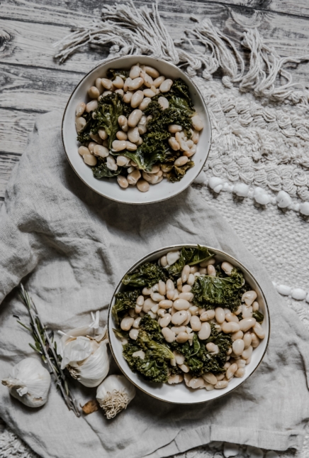 Kale sauté et haricots blanc