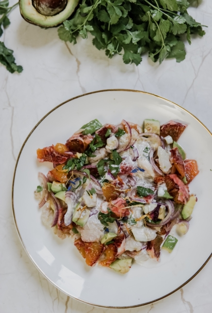 Prêt en 10 min: Ceviche de poisson au lait de coco et orange sanguine