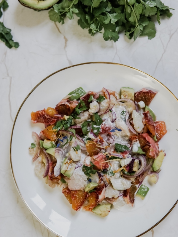 Prêt en 10 min: Ceviche de poisson au lait de coco et orange sanguine
