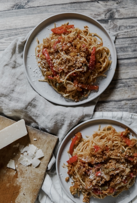 Spaghetti  inspiration Bolognaise d’hiver (Vegé – option Vegan)