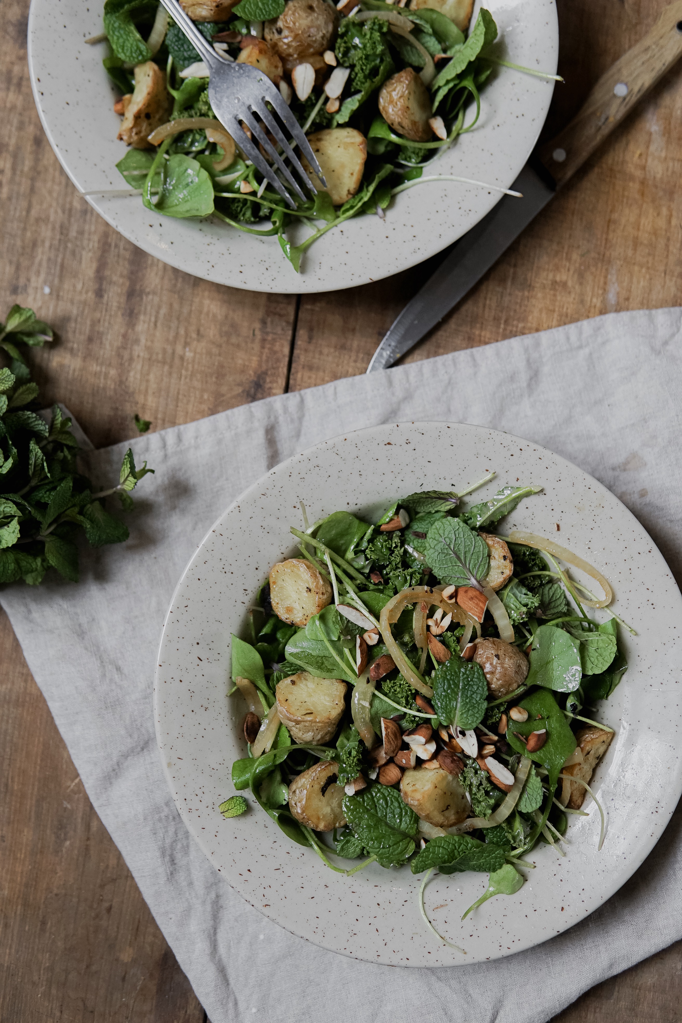 Salade pomme de terre/ pourpier et menthes