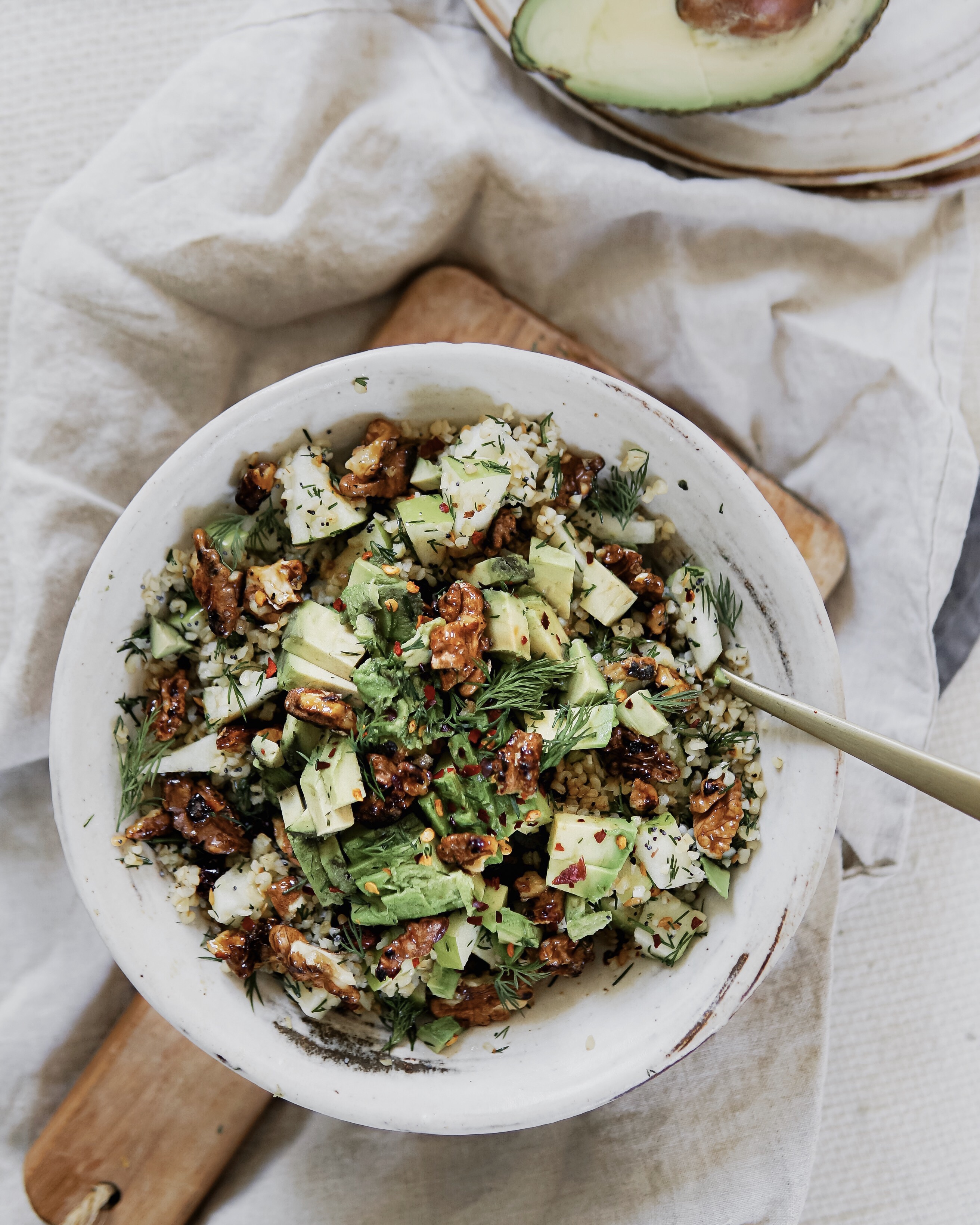 Salade boulgour avocat, pommes granny