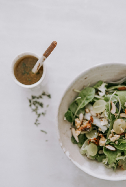 Mesclun aux raisins et feta roti au miel