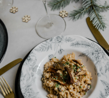 Menu de Noël, plat: Risotto de mont d’or aux cèpes
